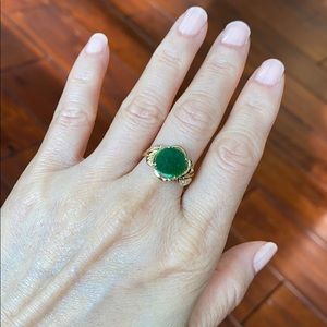 14K Solid Real Gold Green CZ Jade Ring
